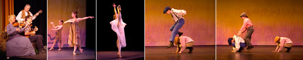 Pre-show musicians, Indian Princess, Prairie Doll, and children playing leap frog.